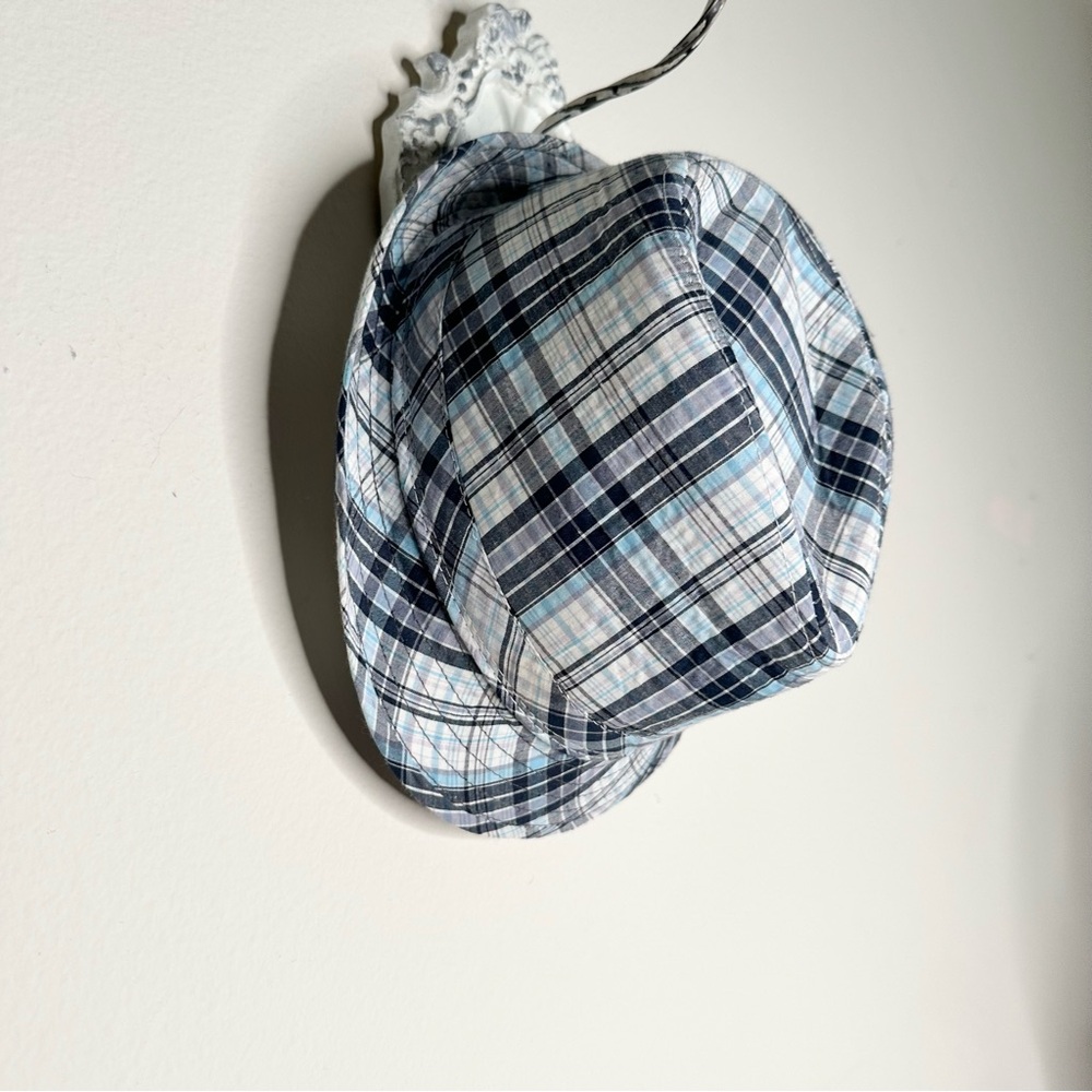 Plaid fedora hat blue and white - Picture 3 of 9